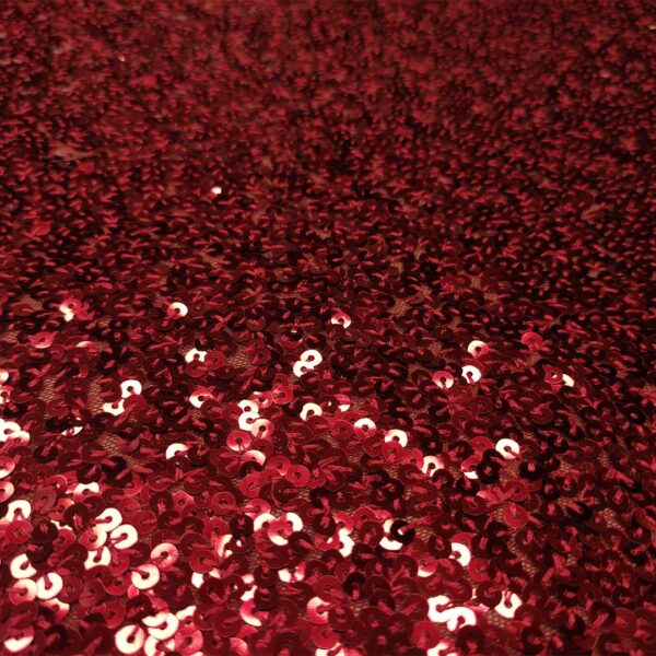 Tessuto Tulle Elasticizzato Ricamato con paillettes tinta unita bordeaux