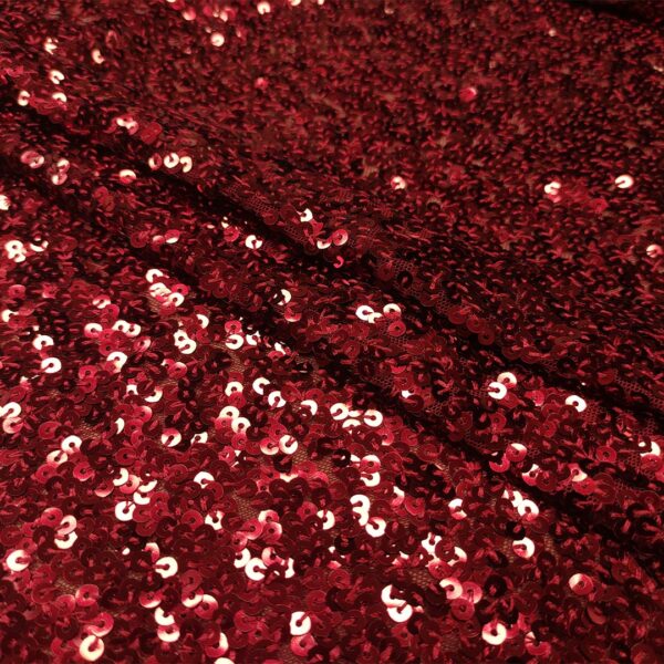 Tessuto Tulle Elasticizzato Ricamato con paillettes tinta unita bordeaux