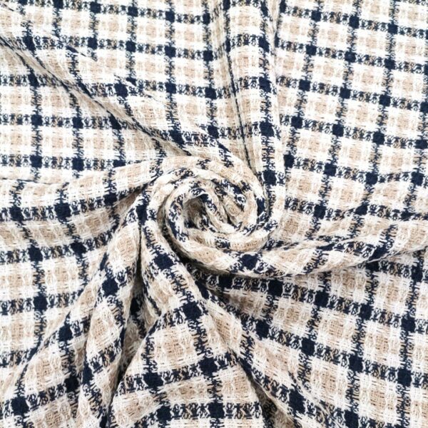 Tessuto Tweed Bouclé in cotone beige - blu - panna