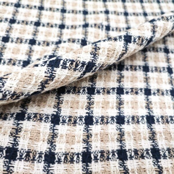 Tessuto Tweed Bouclé in cotone beige - blu - panna