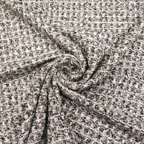 Tessuto Tweed Bouclé in lana nero - bianco - oro - grigio