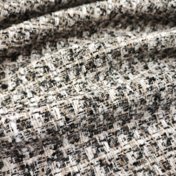 Tessuto Tweed Bouclé in lana nero - bianco - oro - grigio
