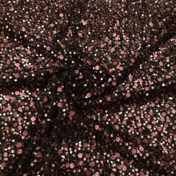 Tessuto Jersey lurex ricamato con paillettes nero - rosa antico - rosa gold