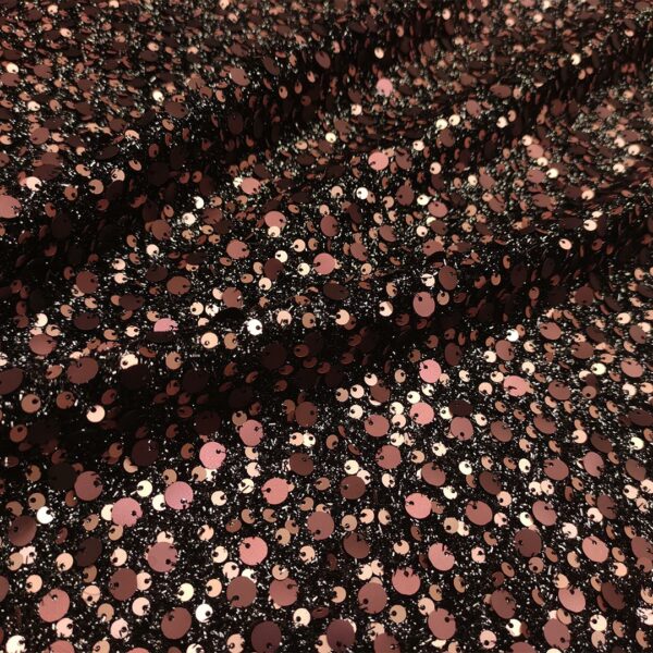 Tessuto Jersey lurex ricamato con paillettes nero - rosa antico - rosa gold