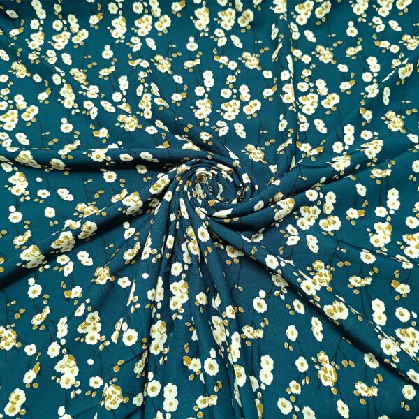 Tessuto Crepe a fantasia motivo floreale verde ottanio - beige