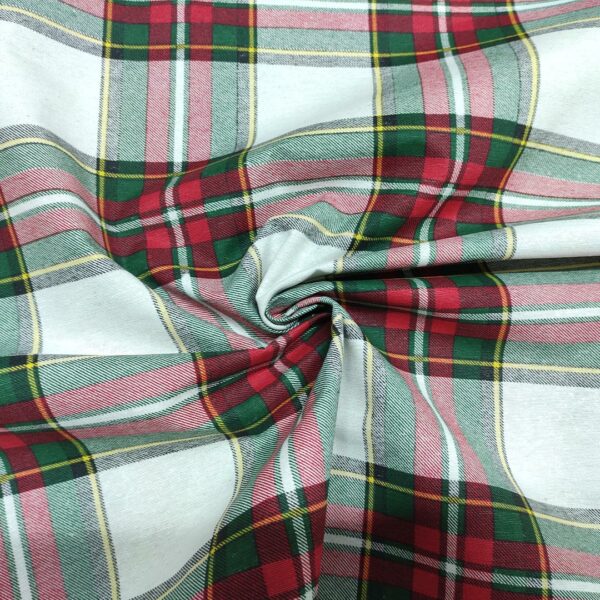 Tessuto Misto Cotone per arredo natalizio a fantasia tartan grande bianco - rosso - verde - giallo