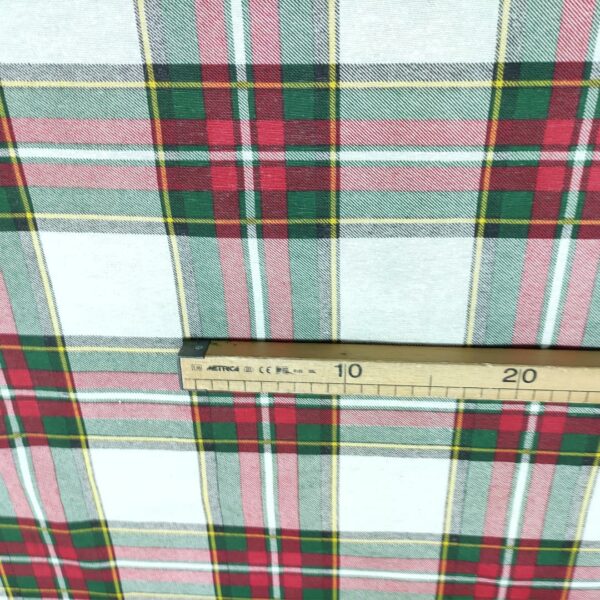Tessuto Misto Cotone per arredo natalizio a fantasia tartan grande bianco - rosso - verde - giallo