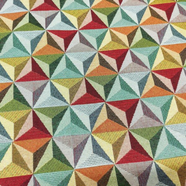 Tessuto per arredo Gobelin a fantasia motivo geometrico grande giallo - rosso - verde - tiffany