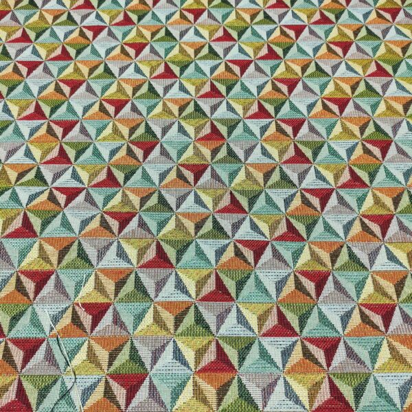 Tessuto per arredo Gobelin a fantasia motivo geometrico piccolo giallo - rosso - verde - tiffany