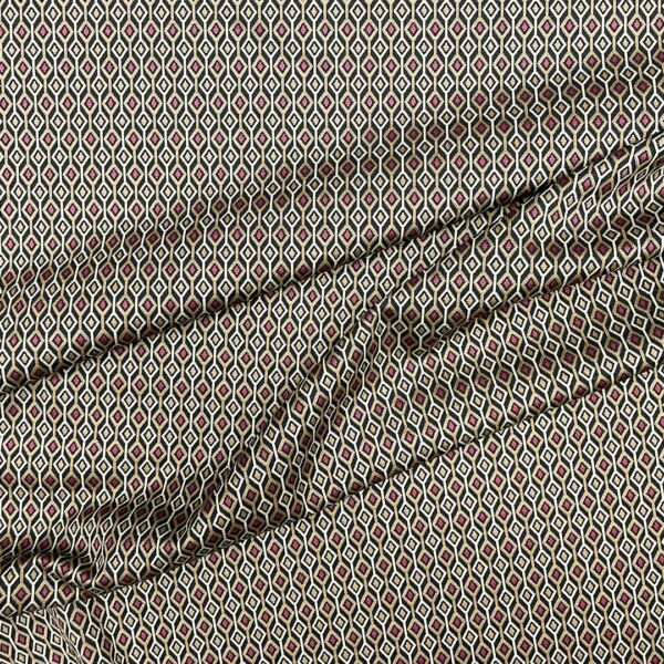 Tessuto Punto Milano a fantasia motivo geometrico nero - beige - cammello - bordeaux