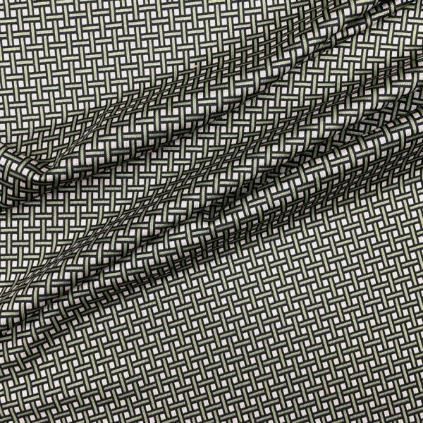 Tessuto Punto Milano a fantasia motivo geometrico nero - beige - verde