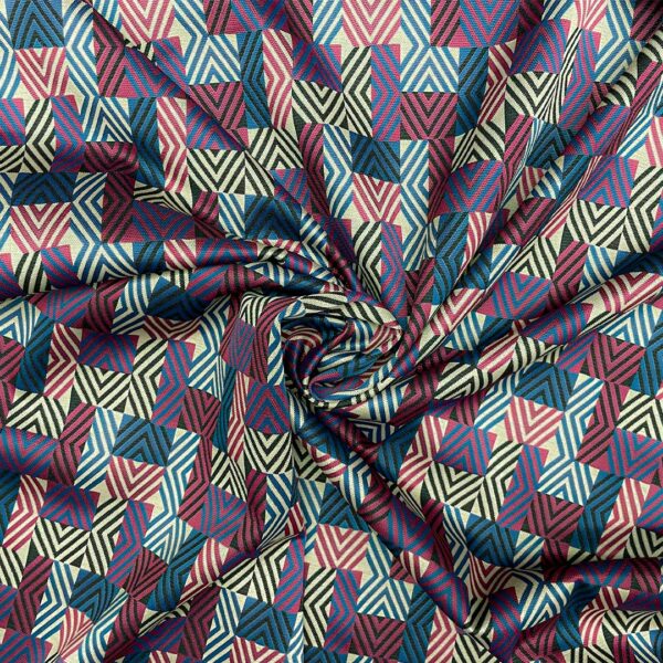 Tessuto Punto Milano a fantasia motivo rombi beige - nero - ottanio - magenta