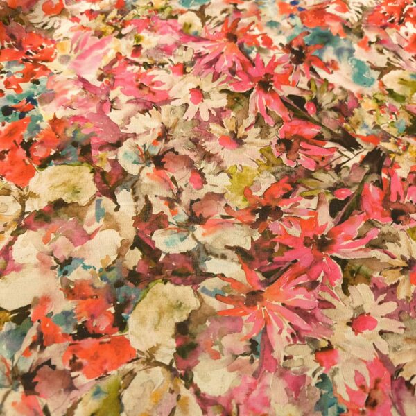 Tessuto Georgette a fantasia motivo floreale ciliegio - rosa - turchese - cedro