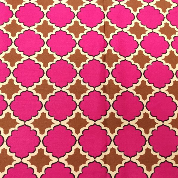 Tessuto Satin a fantasia motivo geometrico fucsia - marrone - beige