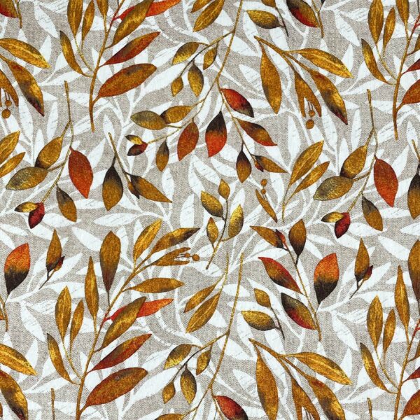 Tessuto Misto Cotone per arredo a fantasia motivo floreale beige - bianco - arancio
