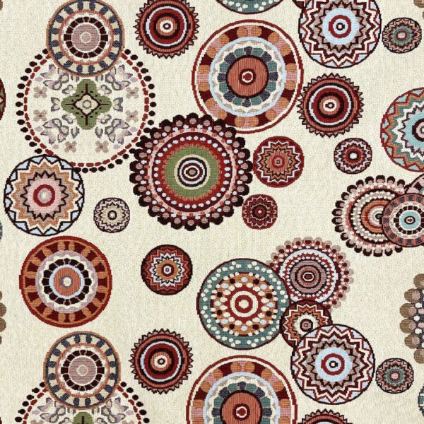 Tessuto per arredo Gobelin a fantasia motivo etnico beige - turchese - bordeaux - verde