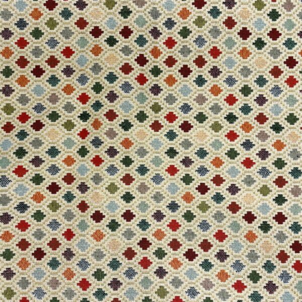 Tessuto per arredo Gobelin a fantasia motivo geometrico beige - verde - arancio - rosso - bordeaux