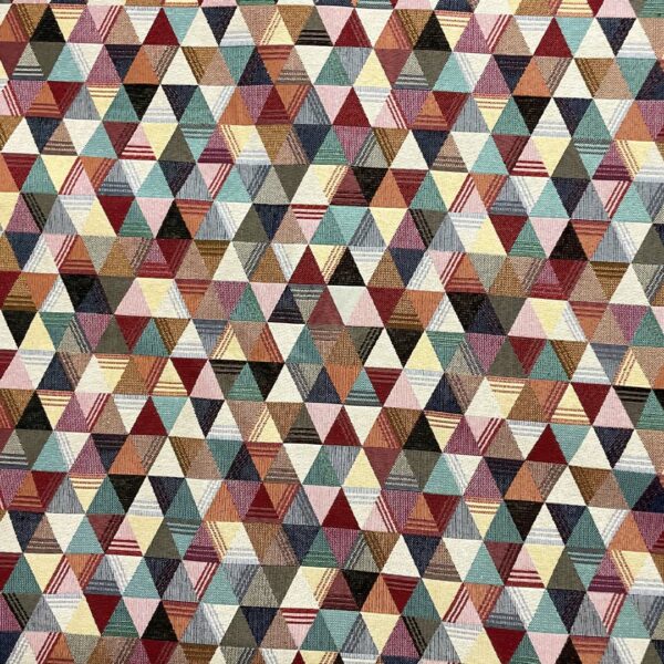 Tessuto per arredo Gobelin a fantasia motivo geometrico beige - turchese - arancio - bordeaux