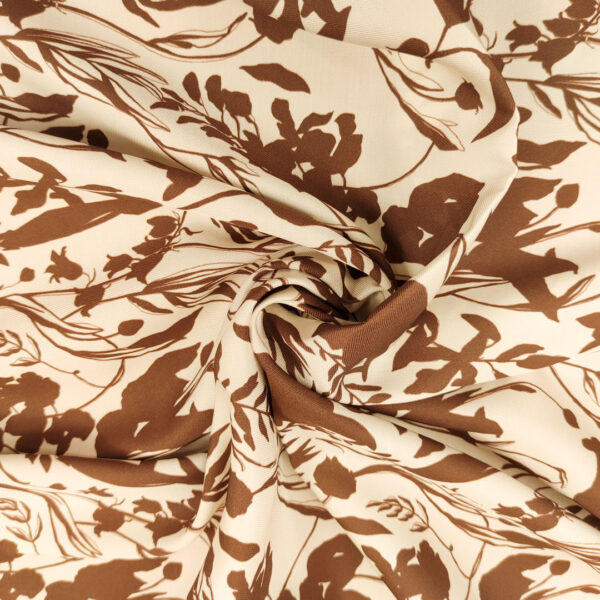 Tessuto Crepe a fantasia motivo floreale bianco - marrone