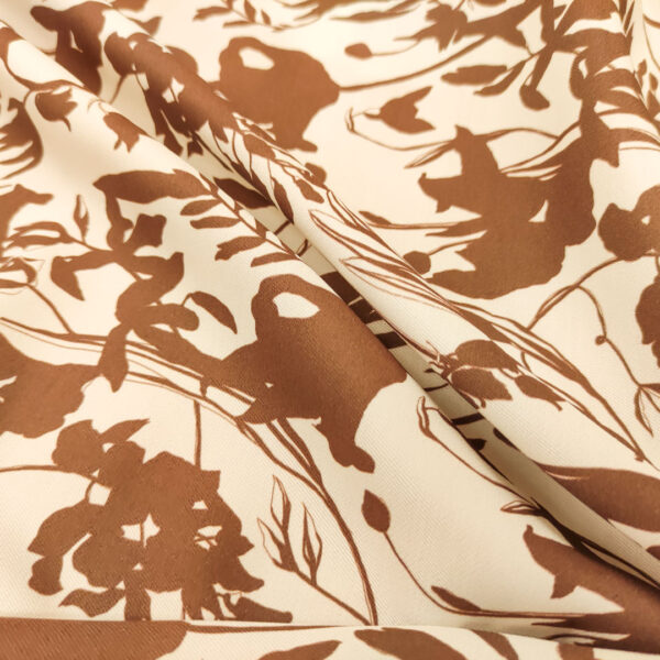 Tessuto Crepe a fantasia motivo floreale bianco - marrone