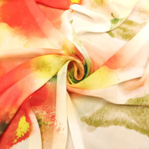 Tessuto Georgette a fantasia motivo floreale bianco - verde - arancio