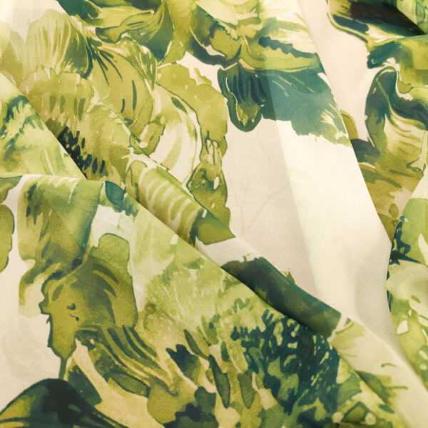 Tessuto Georgette a fantasia motivo floreale bianco - verde