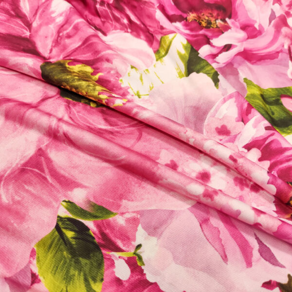 Tessuto Jersey a fantasia motivo floreale fucsia - rosa - verde