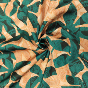 Tessuto Satin a fantasia motivo floreale petrolio - beige