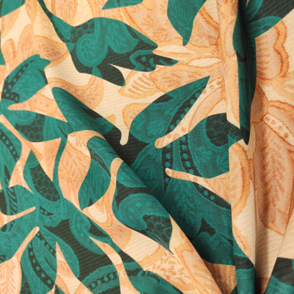 Tessuto Satin a fantasia motivo floreale petrolio - beige