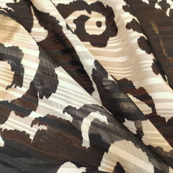 Tessuto Chiffon a fantasia con filo lurex motivo astratto avorio - nero - beige
