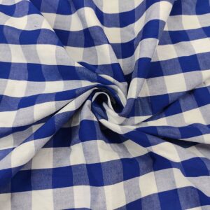 Tessuto Cotone leggero a fantasia motivo quadri bianco - blu