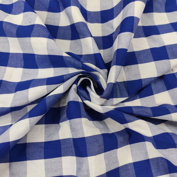 Tessuto Cotone leggero a fantasia motivo quadri bianco - blu