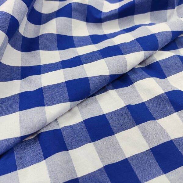 Tessuto Cotone leggero a fantasia motivo quadri bianco - blu