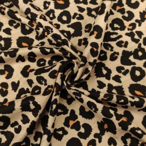 Tessuto Crepe elasticizzato a fantasia motivo animalier beige - arancio  - nero