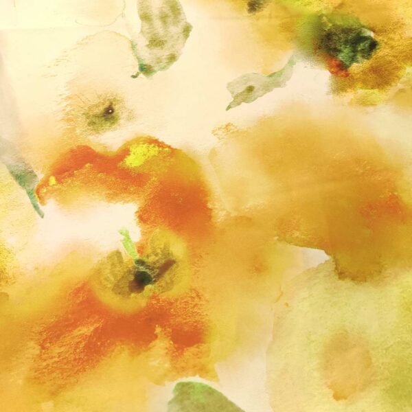 Tessuto Duchesse a fantasia motivo astratto arancio - giallo - bianco