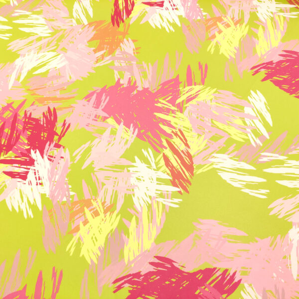 Tessuto Duchesse a fantasia motivo astratto fucsia - verde acido - rosa
