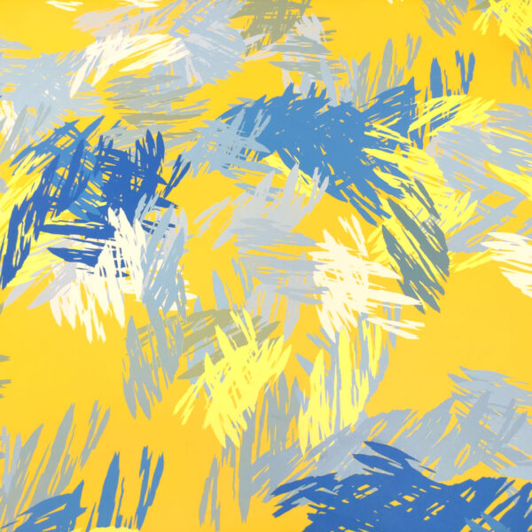 Tessuto Duchesse a fantasia motivo astratto giallo - celeste - blu