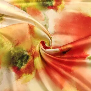 Tessuto Duchesse a fantasia motivo astratto rosso - verde - bianco