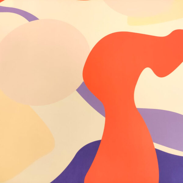 Tessuto Duchesse a fantasia motivo astratto viola - lilla - arancione