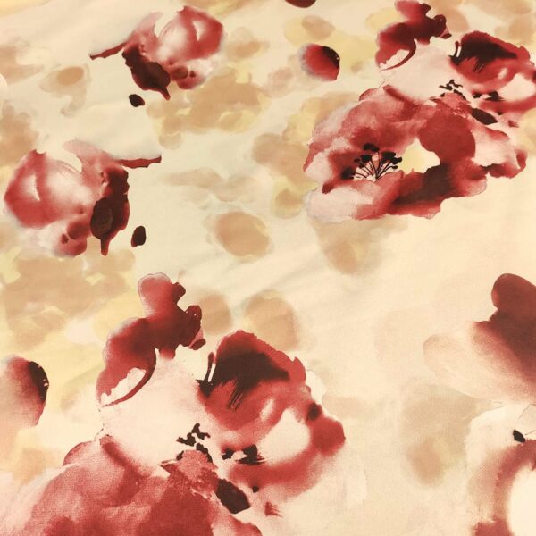 Tessuto Duchesse a fantasia motivo floreale beige - bordeaux - panna