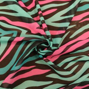 Tessuto Georgette a fantasia motivo astratto nero - fucsia - ottanio