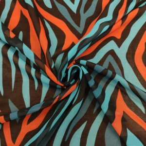 Tessuto Georgette a fantasia motivo astratto nero - turchese - arancio