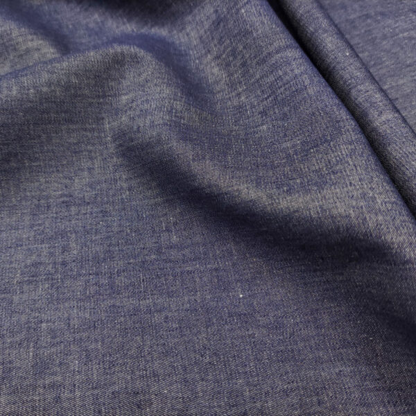 Tessuto Jeans chambray elasticizzato tinta unita blu scuro