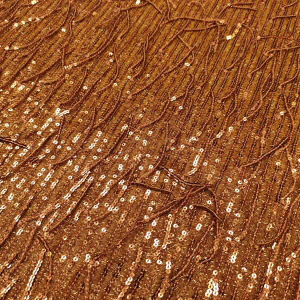 Tessuto lurex Ricamato con paillettes a frange bronzo