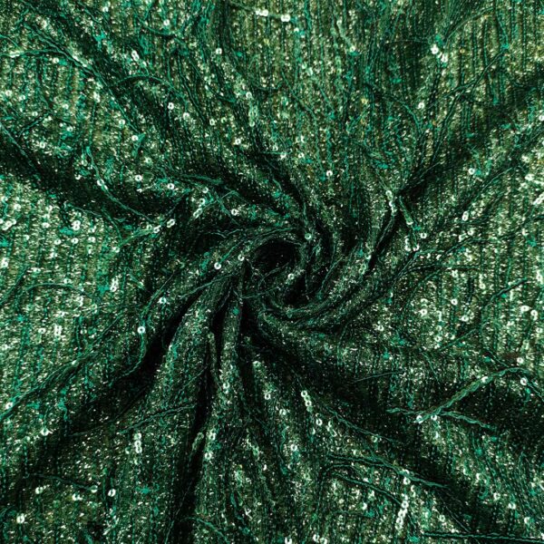Tessuto lurex Ricamato con paillettes a frange verde