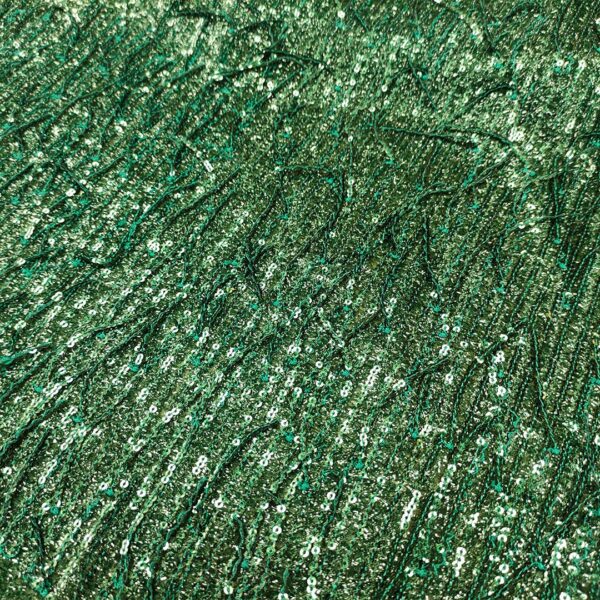 Tessuto lurex Ricamato con paillettes a frange verde