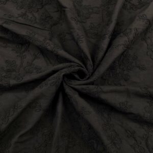 Tessuto Mussola di Cotone ricamato motivo floreale nero