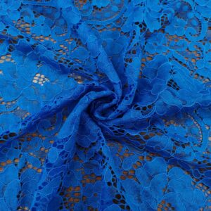 Tessuto pizzo doppio smerlo motivo floreale azzurro