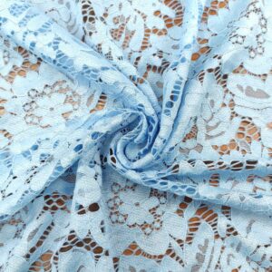 Tessuto pizzo elasticizzato motivo floreale azzurro