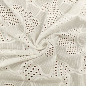 Tessuto Sangallo tinta unita motivo fiore grande bianco seta